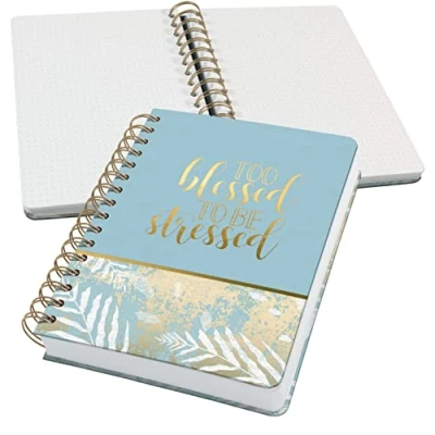 Image of SIGEL JN615 Jolie Spiral notebook, Heavenly Leaves, dotted (dot grid), 120 gsm, 16,8 x 21,5 cm, hardcover, 240 pages, light Blue, White, gold