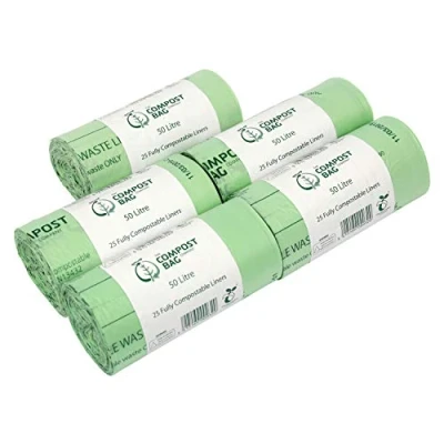 Image of 50 Litre x 125 Bags Compost Bag Compostable Kitchen Bin Liners Food Waste EN 13432 50L Swing with Composting Guide