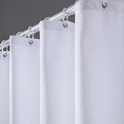 Image of Furlinic Waffle Fabric Shower Curtains White Weighted Curtain Liner Waterproof for Wet Room with Hooks 71x71 Inch.