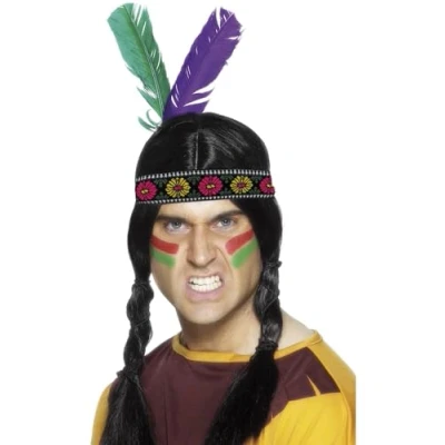 Image of Smiffy&#039;s Indian Feathered Headband with Two Feathers Multi Colour
