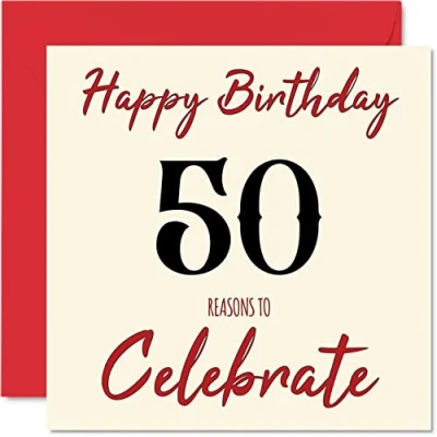 Image of Fun 50th Birthday Cards for Men Woman Reasons To Happy Card Dad Mum Grandad Nanny Grandma Uncle Auntie Cousin Friend, 145mm x Greeting Cards,