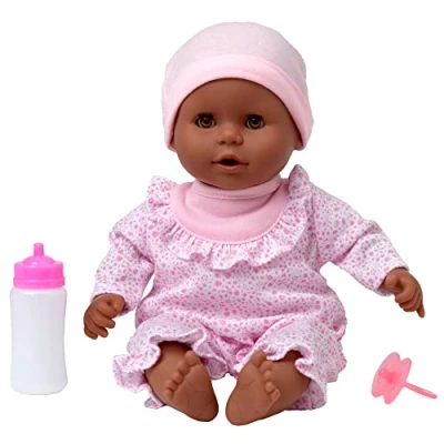 Image of DOLLSWORLD from Peterkin Little Treasure 38cm doll with sleeping eyes, bottle and dummy pretty pink outfit Dolls &amp; Accessories Ages 18m+