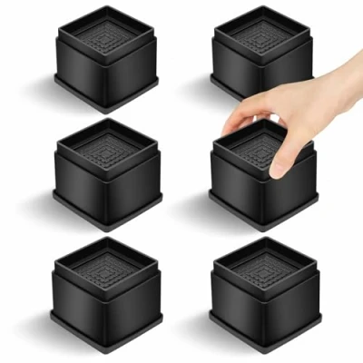 Image of MixDora Bed Risers 2 Inch Square Stackable Furniture Anti Slip Chair Raisers for Sofas Couches Table Set of 6 Pack Black (6 Pack, Inch)