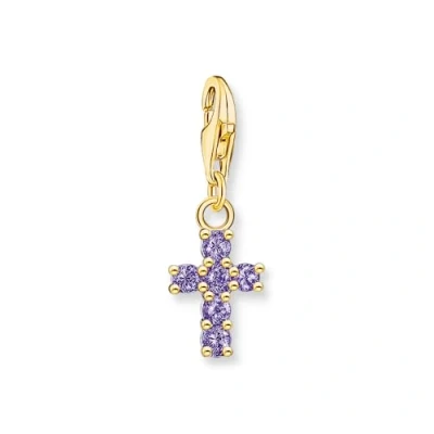 Image of Thomas Sabo Charm pendant cross with amethyst coloured stones yellow g
