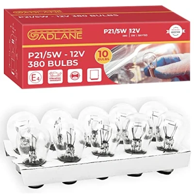 Image of GADLANE 10 x 380 P21/5W Car Bulb BAY15d Brake Light Stop &amp; Tail 12V 21/5W Pack of