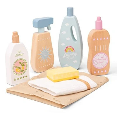 Image of New Classic Toys 18370 Wooden Cleaning Detergents Set, Medium