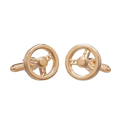 Image of Car Steering Wheel Cufflinks In GS Cufflink Box Gold or Silver Colour (Gold Colour)