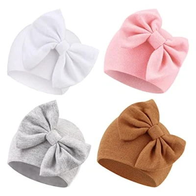 Image of DRESHOW Newborn Baby Hats Hospital Hat Nursery Beanie Infant Bow for 0 6 Months