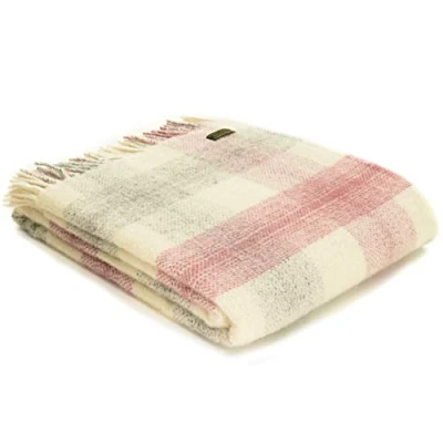 Image of Tweedmill Textiles Meadow Check KNEE RUG Throw Blanket 100% Pure New Wool BRITISH MADE DUSKY PINK
