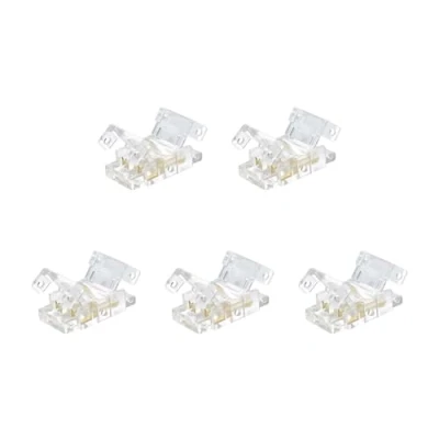 Image of G.W.S® Solderless Strip to Wire Straight Connectors, for 8mm Wide 2 Pin Single Colour LED COB Lights, Pack of 5