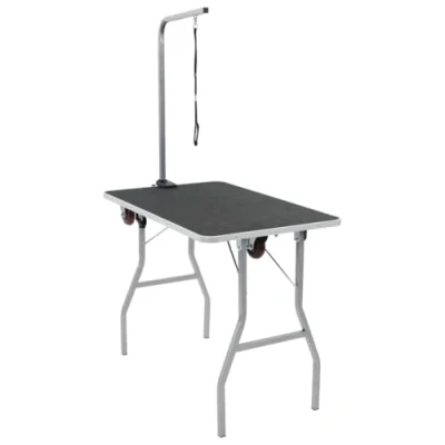 Image of vidaXL Portable Dog Grooming Table with Adjustable Arm and Noose, Non Slip Rubber Surface, Powder Coated Iron Frame, Foldable Easy Transport Castors