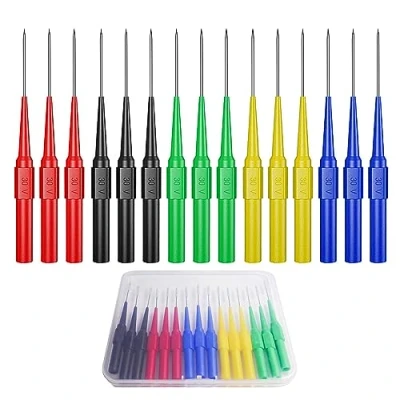 Image of Cleqee 15PCS Automotive Back Probe Pins Multimeter Wire Piercing Test Probes with 4mm Female Socket 0.7mm Puncture Needle 30V/10A for Small IC Electronic Testing Five Colours