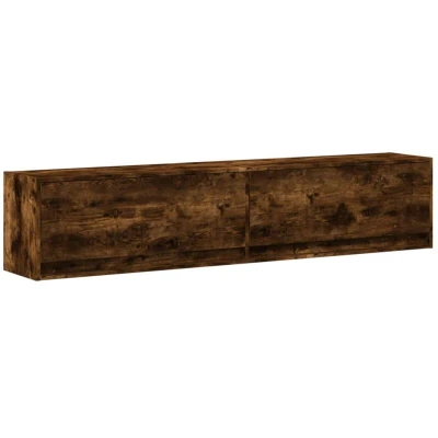 Image of vidaXL TV Wall Cabinet with LED Lights Smoked Oak Engineered Wood 180x31x38 cm Modern Floating Storage Unit for Living Room or Bedroom