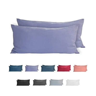 Image of Komfortec 100% cotton cushion covers, set of 2, 40 x 80 cm, super soft premium jersey pillowcase, 150 g/m², cover, purple