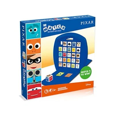 Image of Top Trumps Match Disney Pixar Board Game, Play with Lightning McQueen, Mr Incredible and Dory, Race to 5 of the same characters in a row, gift toy for boys girls aged 4 plus