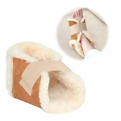 Image of Mybow Sheepskin Heel Protectors for Pressure Sores Lambs Wool Foot Pillow Bed Medical Booties Ulcer Cushion Bedridden Padding Surgery Pain Relief (1)