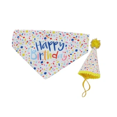 Image of Ancol Pawty Dog Sprinkle Hat with Bandana Set Cute Sparkly Stylish Breathable Lightweight Washable Adjustable Pet Puppy Celebration Accessories M/L