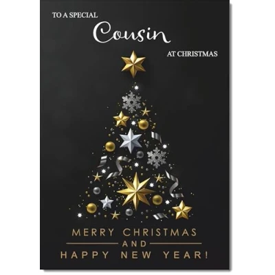 Image of doodlecards Cousin Christmas Card Black Abstract Tree Medium Size for with Plain Envelope