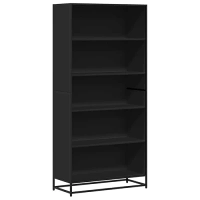 Image of vidaXL Book Cabinet/Room Divider Black Engineered Wood and Metal Industrial Style 80x35x107.5 cm Modern Shelf Unit for Office, Living Room Use