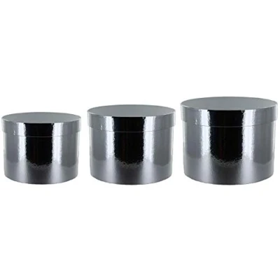 Image of Round Sheen Lined Flower Hat Boxes Set of 3 Christmas Colours (Silver)