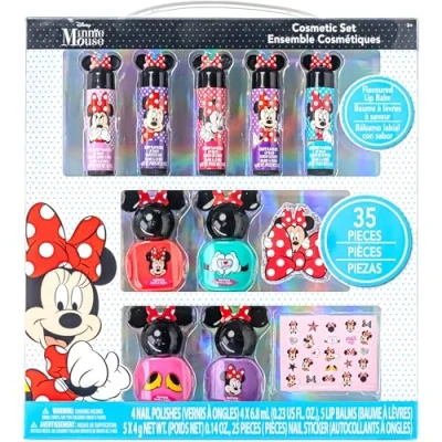 Image of Minnie Mouse Townley Girl Super Sparkly Cosmetic Makeup Set for Girls with Lip Gloss Nail Polish Stickers 11 Pcs Parties Sleepovers Makeovers Birthday Gift 3 Yrs+