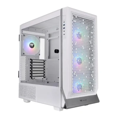 Image of Thermaltake Ceres 500 White Mid Tower ATX Computer Case with Tempered Glass Side Panel; 4 Preinstalled PWM ARGB Fans; Rotational PCIe Slots,3 Years Warranty.