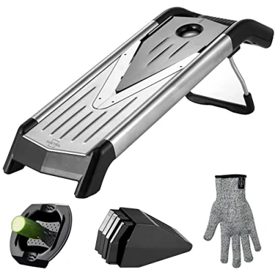 Image of Mandoline vegetable slicer V with inserts Sharp blade Space saving storage
