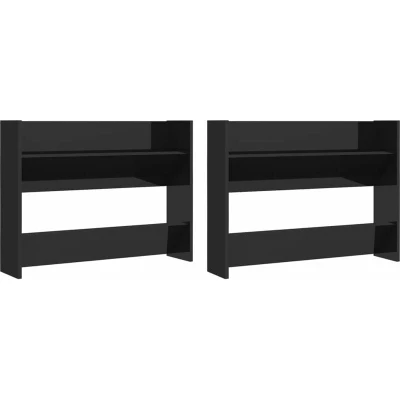 Image of vidaXL Wall Shoe Cabinets 2 pcs High Gloss Black 80x18x60 cm Engineered Wood