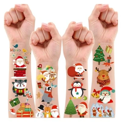 Image of Leesgel Christmas Stocking Fillers, 30 Sheets Temporary Tattoos for Kids, Stickers Children Decorations, Eve Box Fillers Xmas Party Supplies Bags Favours