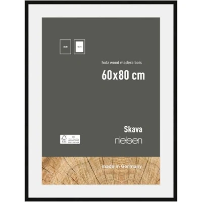 Image of nielsen Skava Photo Frame, 60x80cm with White Mount to fit 50x70cm, Black Wooden Picture Frame Protective Float Glass and Push Turn Clips