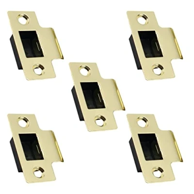 Image of Strike Plate Polished Brass Latch Door Frame + Dust Box Matching Screws (5)