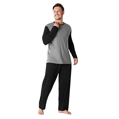 Image of CityComfort Mens Long Pyjamas Set, Adults Teenagers Soft 2 Piece Loungewear Nightwear Cosy PJs Gifts for Him (Dark Grey/Cream, 2XL)