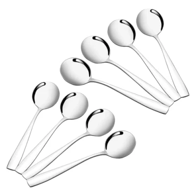 Image of Bringer 12 Pieces Stainless Steel Round Soup Spoon, Bouillon Spoon