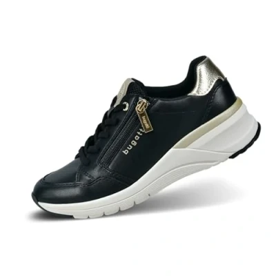 Image of bugatti Trainers, Women&#039;s, Size: 6, Black/gold Imitation leather/ textile