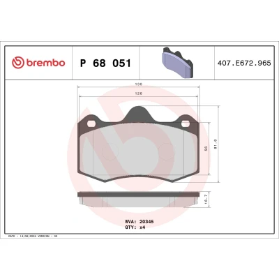 Image of 6020013035 Brake pad set BREMBO P 68 051 excl. wear warning contact without accessories RENAULT: CLIO 2, LOTUS: Evora Coupe, MORGAN: Plus Eight