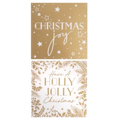 Image of RSW Pack of 10 Assorted Christmas Cards 2 Designs Joy and Have a Holly Jolly Gold/White Eco Friendly Packaging 100% Recyclable
