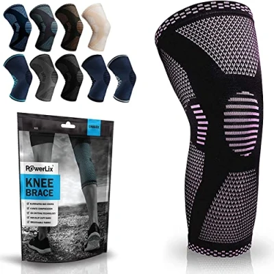 Image of POWERLIX Knee Support for Women/Men, Brace Compression Sleeve Arthritis, Joint Pain, Ligament Injury, Meniscus Tear, ACL, MCL, Tendonitis, Running, Squats, Sports, Pink, XXLarge