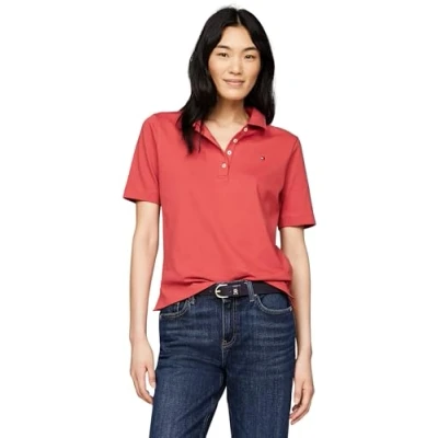 Image of Tommy Hilfiger Women&#039;s Regular Fit Short Sleeve Polo Shirt, Red (Terra Red), S