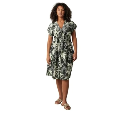 Image of EVANS Curve Natural Mixed Leopard Print Crepe Midi Dress Women&#039;s Plus Size Cream