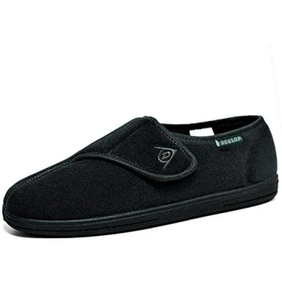 Image of DUNLOP Men&#039;s Touch Fastening Adjustable Comfort Slippers Sizes 6 12 (Black, UK Footwear Size System, Adult, Men, Numeric, Medium, 10)