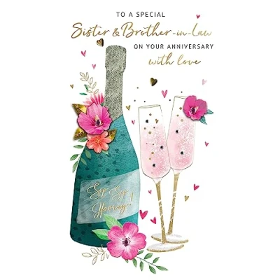 Image of Sister &amp; Brother In Law Anniversary Card Embellished Champagne Greeting JGS708