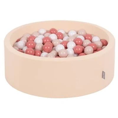 Image of KiddyMoon Soft Ball Pit Round 90X30cm/200 Balls ∅ 7Cm/2.75In For Kids, Foam Pool Baby Playballs, Beige: Pastel Beige/Salmon/White