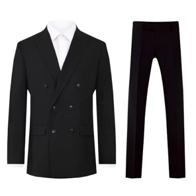 Image of Dobell Mens Black 2 Piece Suit Regular Fit Double Breasted Peak Lapel (46S Jacket with 40S Trousers)