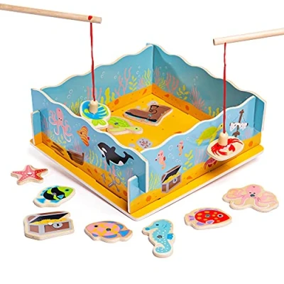 Image of Bigjigs Toys Magnetic Wooden Fishing Game Set with Rods