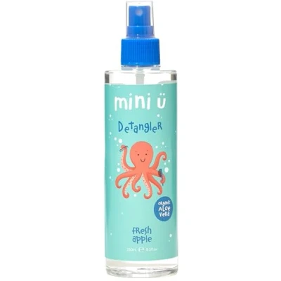 Image of Mini U Kids Detangler Spray Fresh Apple Scented Hair Detangling with Aloe Vera Juice for Knots &amp; Tangles Vegan Products Suitable Children 250 ml