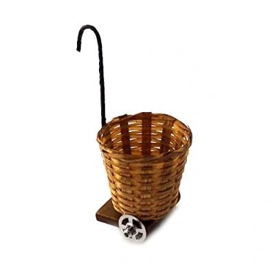 Image of Melody Jane Dolls House Wicker Shopping Trolley Basket Miniature Shop Store Accessory