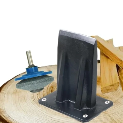 Image of SPARES2GO Kindling Splitter Blade Kit Log Wood Splitting Chisel Wedge Set (Large, Plus Drill Sharpener Attachment)