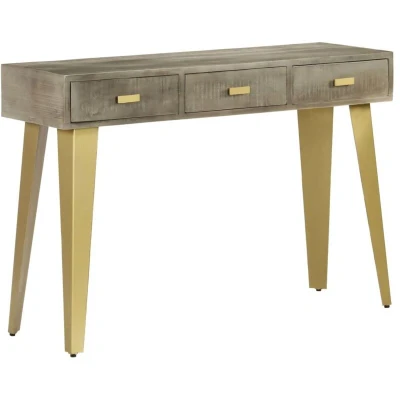 Image of vidaXL Console Table Solid Mango Wood Grey with Brass 110x35x76 cm