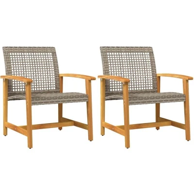 Image of vidaXL Garden Chairs 2 pcs Grey Poly Rattan and Acacia Wood