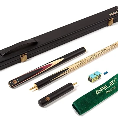 Image of BCE Heritage Sapele Mahogany ¾ Cut Snooker Cue 145cm 9.5mm tip with 15cm Extension &amp; Hard Case + Accessory Pack Including ROS Elk tips, Triangle chalk and Riley Towel.